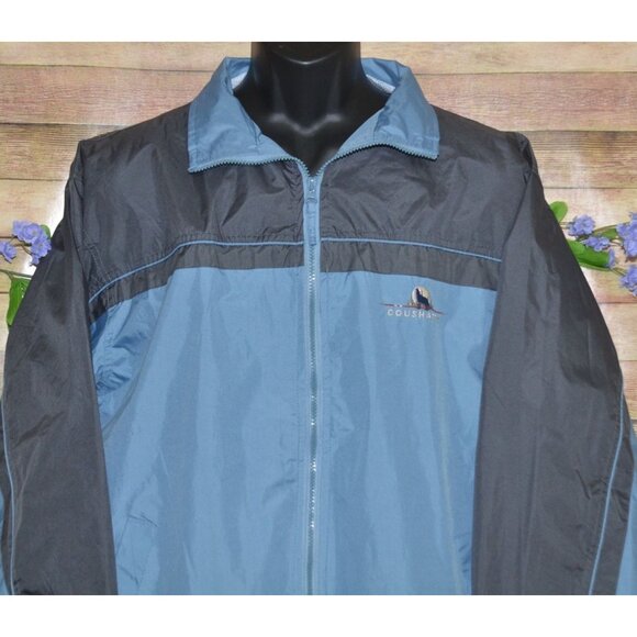 Prairie Mountain Mens L Blue Full Zip Windbreaker Jacket Coushatta Wolf Logo - Picture 2 of 12